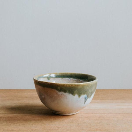 Small Stoneware Bowl with Olive Rim, Handmade,