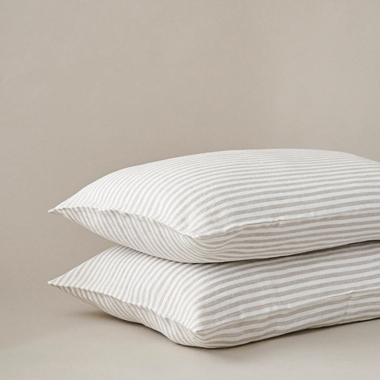 Beige and White Stripe Linen Pillow Cases