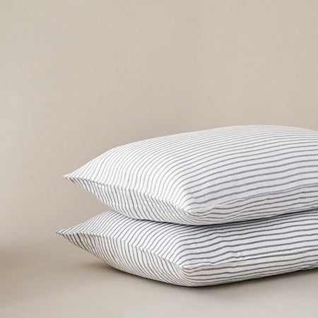 Grey and White Stripe Linen Pillow Cases, Made In The UK