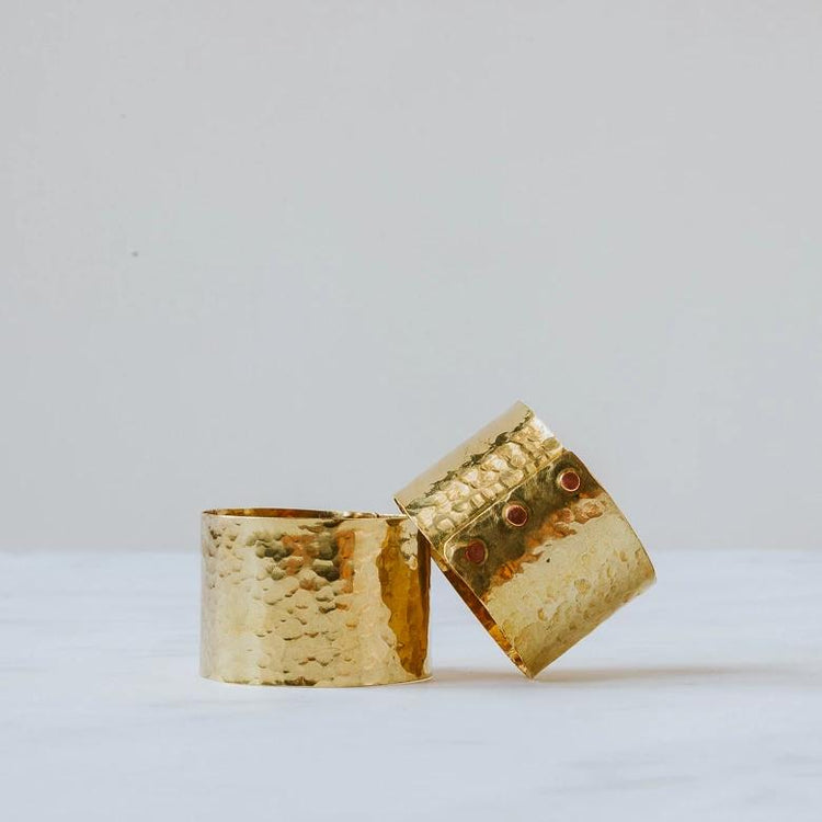 Hand-hammered brass napkin ring pair, handmade in the UK