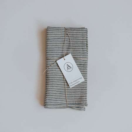 Black and grey thin stripe linen napkin