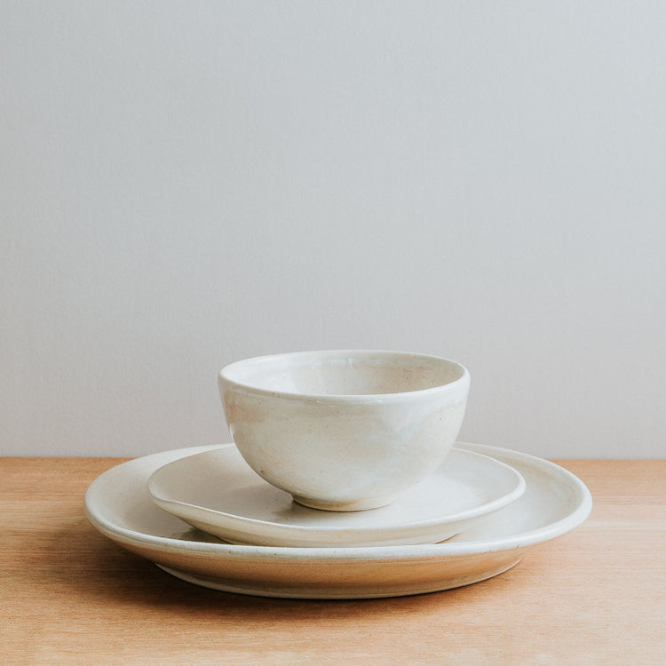 Natural glaze stoneware dinner set, handmade in the UK