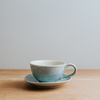 Stoneware Coffee Cup and Saucer, Teal Blue