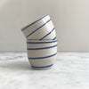 Pair of blue and cream stripe beakers